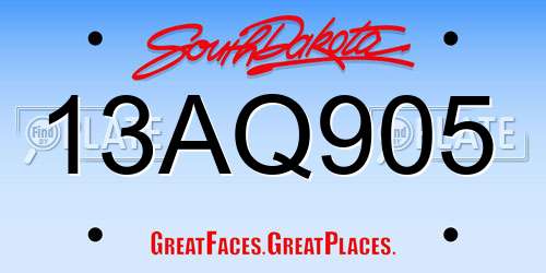 13AQ905 South Dakota License Plate