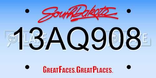 13AQ908 South Dakota License Plate