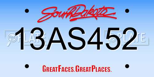 13AS452 South Dakota License Plate