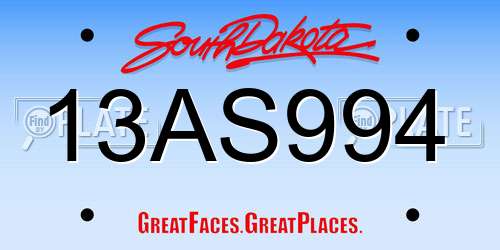 13AS994 South Dakota License Plate