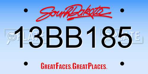 13BB185 South Dakota License Plate