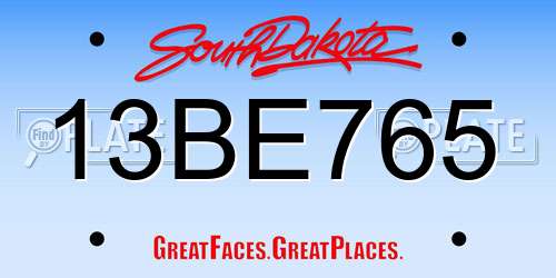 13BE765 South Dakota License Plate