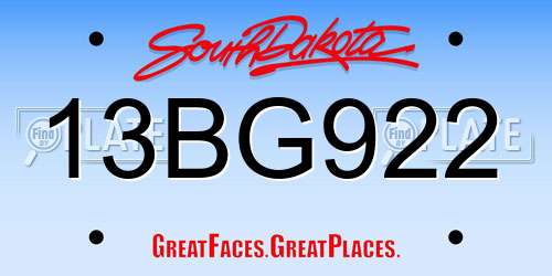 13BG922 South Dakota License Plate