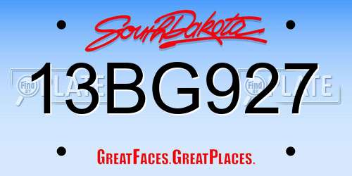 13BG927 South Dakota License Plate