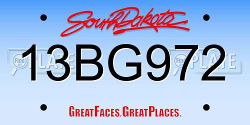 13BG972 South Dakota License Plate