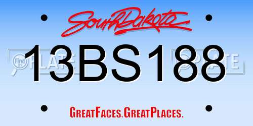 13BS188 South Dakota License Plate