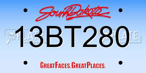 13BT280 South Dakota License Plate