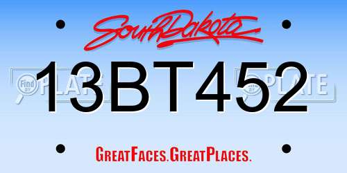13BT452 South Dakota License Plate