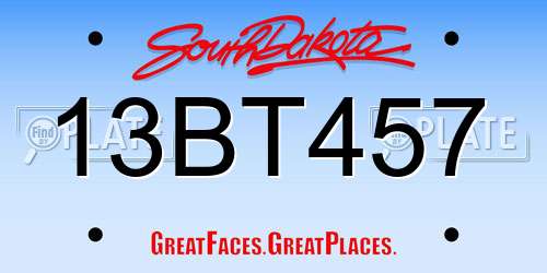 13BT457 South Dakota License Plate