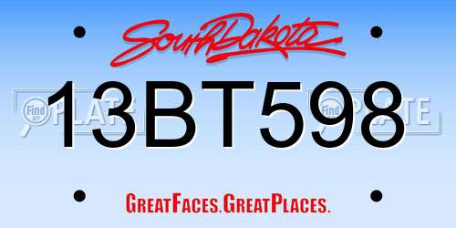 13BT598 South Dakota License Plate