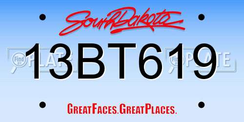 13BT619 South Dakota License Plate