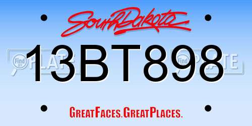 13BT898 South Dakota License Plate