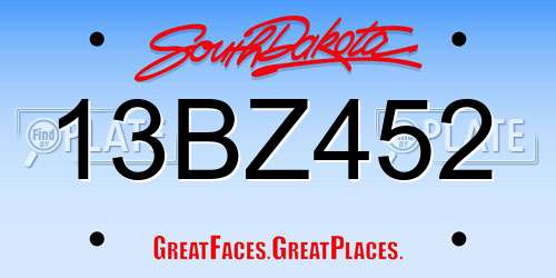 13BZ452 South Dakota License Plate