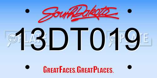 13DT019 South Dakota License Plate