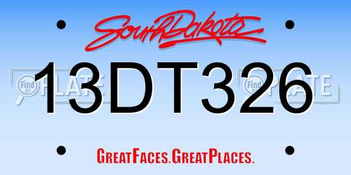 13DT326 South Dakota License Plate