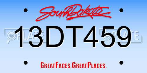 13DT459 South Dakota License Plate