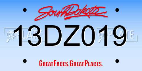13DZ019 South Dakota License Plate