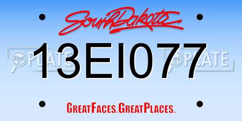 13EI077 South Dakota License Plate