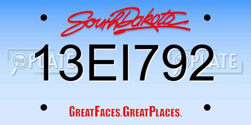 13EI792 South Dakota License Plate