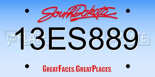 13ES889 South Dakota License Plate