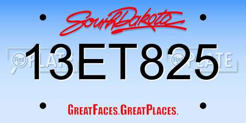 13ET825 South Dakota License Plate