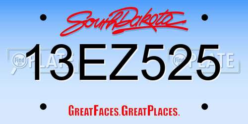 13EZ525 South Dakota License Plate