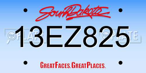 13EZ825 South Dakota License Plate