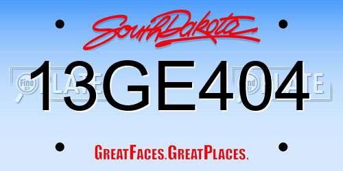 13GE404 South Dakota License Plate