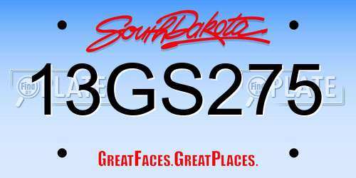 13GS275 South Dakota License Plate