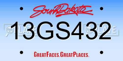 13GS432 South Dakota License Plate