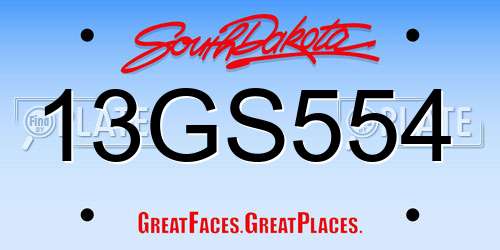 13GS554 South Dakota License Plate