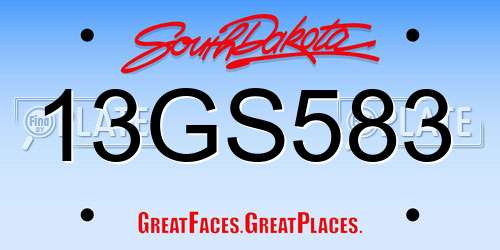 13GS583 South Dakota License Plate