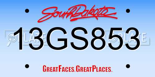 13GS853 South Dakota License Plate