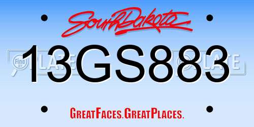 13GS883 South Dakota License Plate