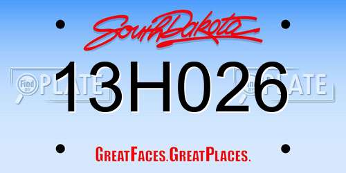 13H026 South Dakota License Plate