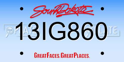 13IG860 South Dakota License Plate