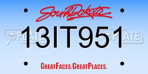 13IT951 South Dakota License Plate