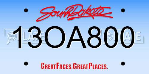 13OA800 South Dakota License Plate