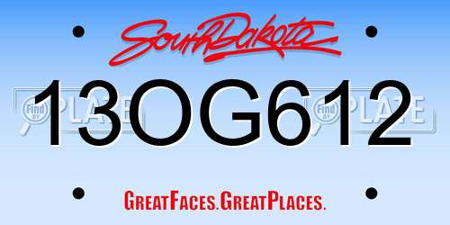 13OG612 South Dakota License Plate