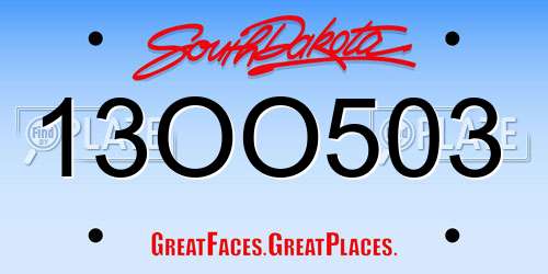 13OO503 South Dakota License Plate