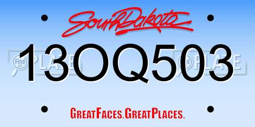 13OQ503 South Dakota License Plate