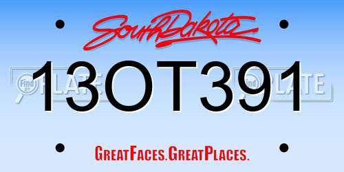 13OT391 South Dakota License Plate