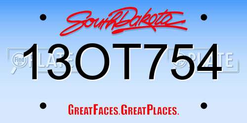 13OT754 South Dakota License Plate
