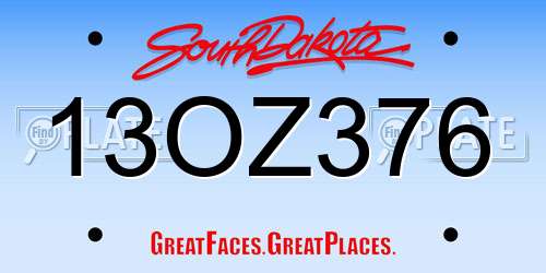 13OZ376 South Dakota License Plate