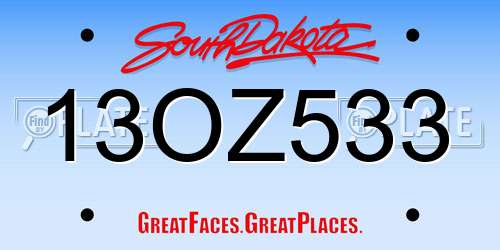 13OZ533 South Dakota License Plate