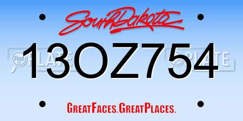 13OZ754 South Dakota License Plate