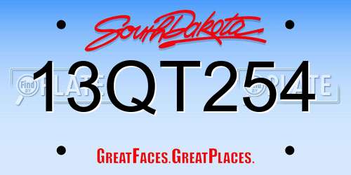 13QT254 South Dakota License Plate