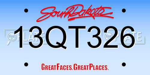 13QT326 South Dakota License Plate
