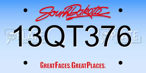 13QT376 South Dakota License Plate
