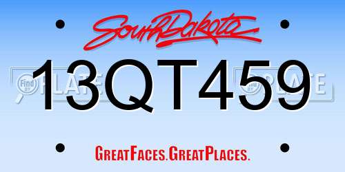13QT459 South Dakota License Plate